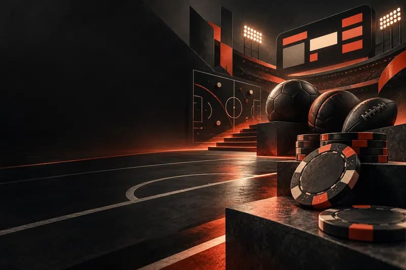 Abstrakcyjna arena decyzji z liniami boiska i żetonami